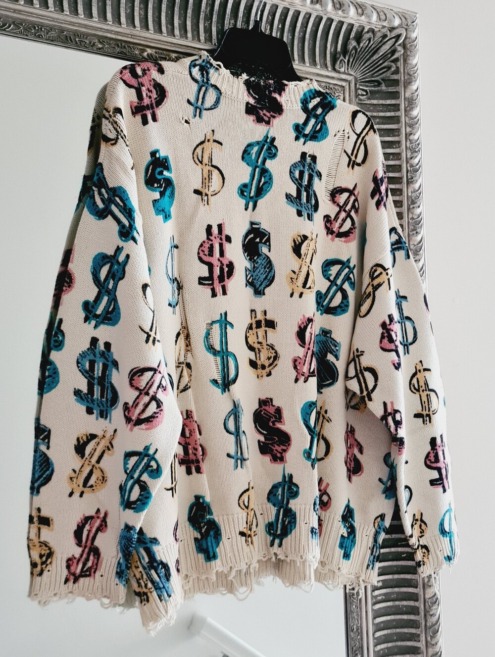 R13 Dollar Sign Oversized Distressed Cotton Sweater Off-White Size S Org $495 - Picture 8 of 16